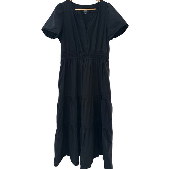 Anthropologie Maeve Poplin Cotton Somerset Maxi Dress Black Size Large - Picture 9 of 11